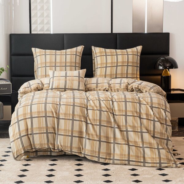 Mikroplyšové povlečení PLAID krémové Rozměr povlečení: 2 ks 70 x 90 cm | 200 x 220 cm