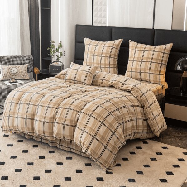 Mikroplyšové povlečení PLAID krémové Rozměr povlečení: 2 ks 70 x 90 cm | 200 x 220 cm