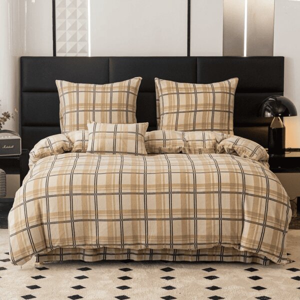 Mikroplyšové povlečení PLAID krémové Rozměr povlečení: 2 ks 70 x 90 cm | 200 x 220 cm