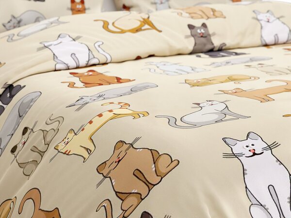Flanelové povlečení COLORED CATS krémové Rozměr povlečení: 2 ks 70 x 90 cm | 200 x 220 cm
