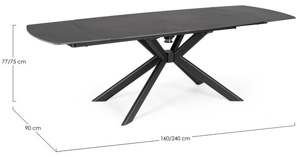 Bizzotto Černý zahradní rozkládací stůl Janika 160/240 x 90 cm s keramickou deskou