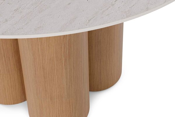 Somcasa Bílý porcelánový jídelní stůl Tracy 120 cm s dubovou podnoží