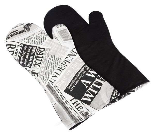 BELLATEX Grilovací rukavice 2ks Noviny černá, černá 22x46 cm