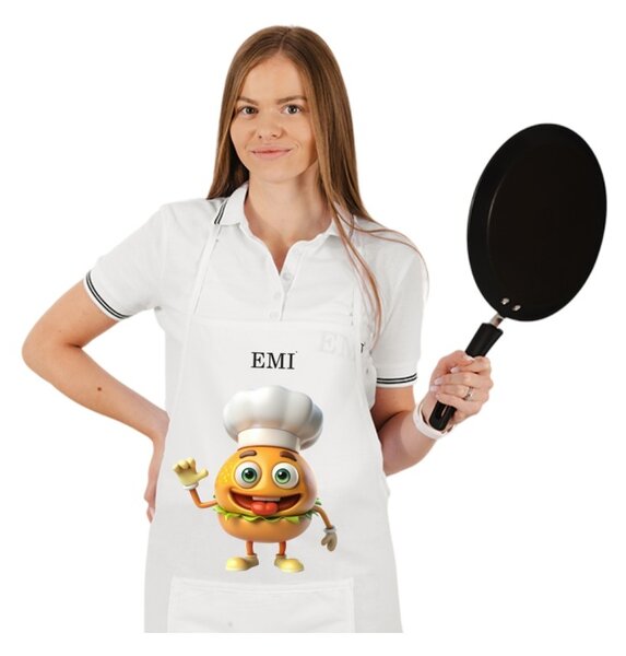 Kuchyňská zástěra Burger EMI, Bílá