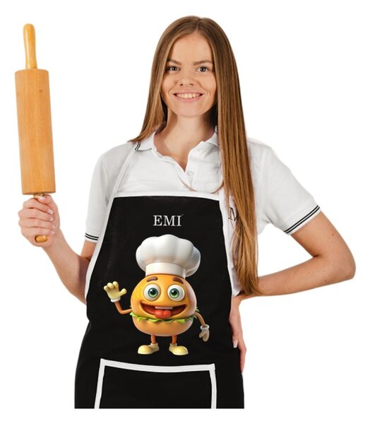 Kuchyňská zástěra Burger EMI, černá