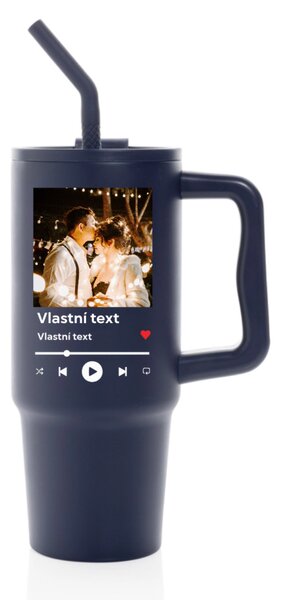 Personalizovaná nerezová termoska s barevným víčkem s motivem přehrávače