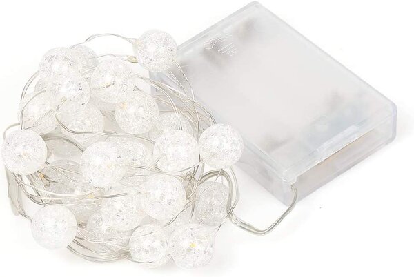 ACA Lighting LED dekorační girlanda - kuličky 20 LED, studená bílá barva, 200cm, IP20, 2x baterie AA