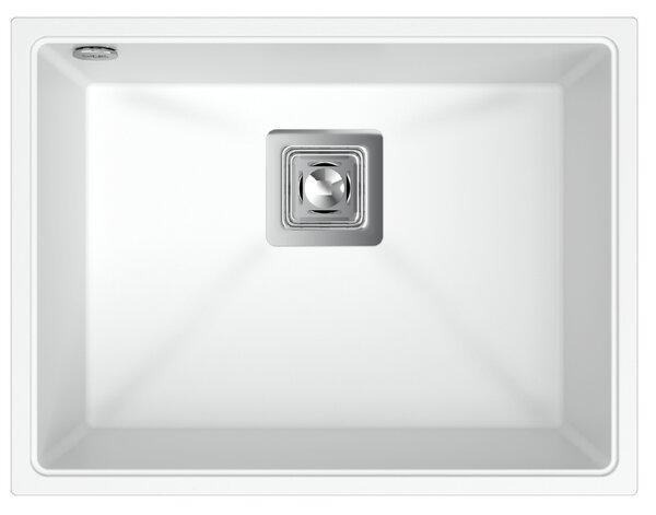 Sink Quality Argon 60, kuchyňský granitový dřez 550x420x225 mm + chromový sifon, bílá, SKQ-ARG.W.1KBO.60.X
