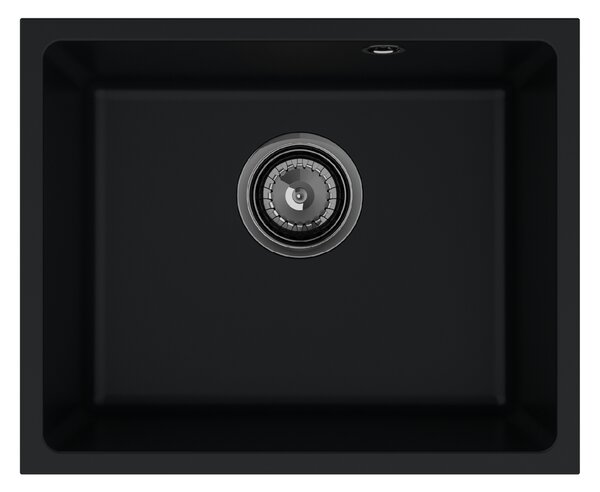 Sink Quality Crypton 55, kuchyňský granitový dřez 460x375x205 mm + černý sifon, černá, SKQ-CRY.C.1KBO.55.XB