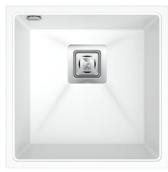 Sink Quality Argon 50, kuchyňský granitový dřez 420x420x225 mm + chromový sifon, bílá, SKQ-ARG.W.1KBO.50.X