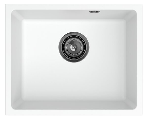Sink Quality Crypton 55, kuchyňský granitový dřez 460x375x205 mm + černý sifon, bílá, SKQ-CRY.W.1KBO.55.XB