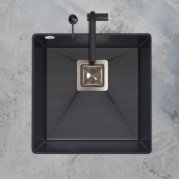 Sink Quality Argon 50, kuchyňský granitový dřez 420x420x225 mm + chromový sifon, bílá, SKQ-ARG.W.1KBO.50.X