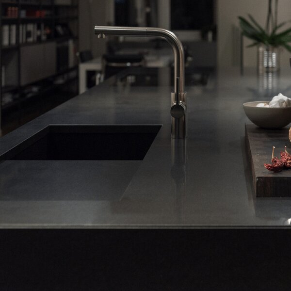 Sink Quality Crypton 60, kuchyňský granitový dřez 535x400x205 mm + chromový sifon, černá skvrnitá, SKQ-CRY.B.1KBO.60.X