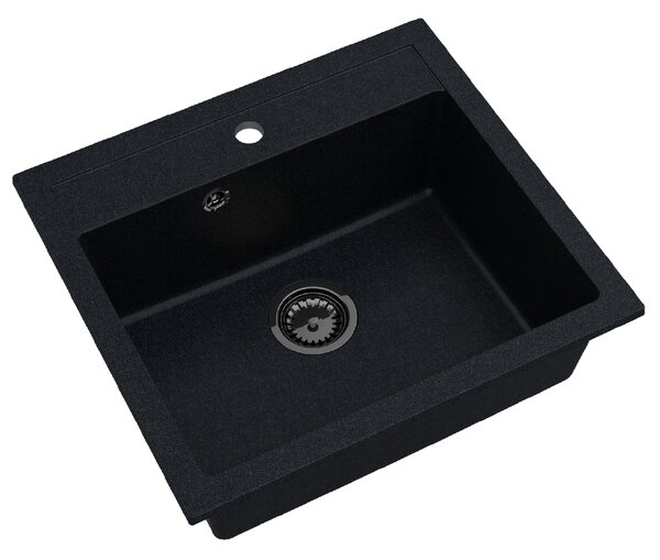 Sink Quality Ferrum, kuchyňský granitový dřez 565x510x205 mm + černý sifon, černá skvrnitá-Brocade, SKQ-FER.B.1K60.XB