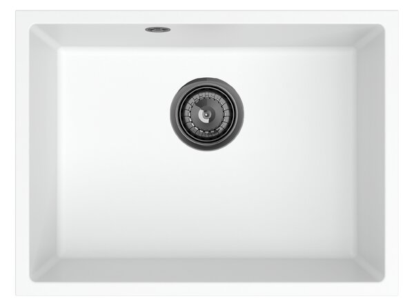 Sink Quality Crypton 60, kuchyňský granitový dřez 535x400x205 mm + černý sifon, bílá, SKQ-CRY.W.1KBO.60.XB
