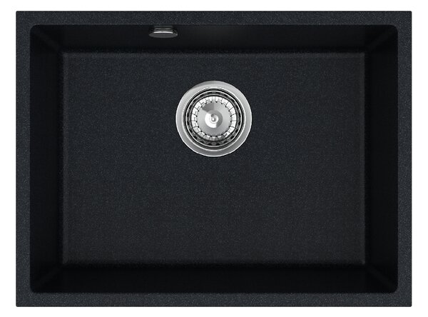Sink Quality Crypton 60, kuchyňský granitový dřez 535x400x205 mm + chromový sifon, černá skvrnitá, SKQ-CRY.B.1KBO.60.X