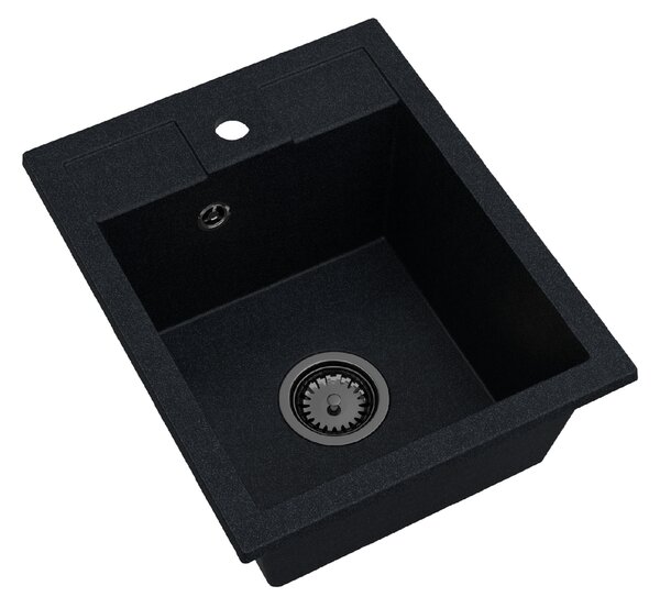 Sink Quality Ferrum 40, kuchyňský granitový dřez 400x500x195 mm + černý sifon, černá skvrnitá-Brocade, SKQ-FER.B.1K40.XB