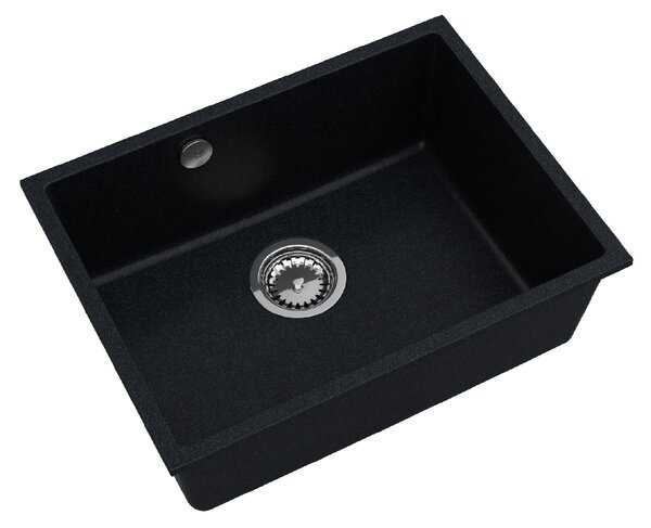 Sink Quality Crypton 60, kuchyňský granitový dřez 535x400x205 mm + chromový sifon, černá skvrnitá, SKQ-CRY.B.1KBO.60.X