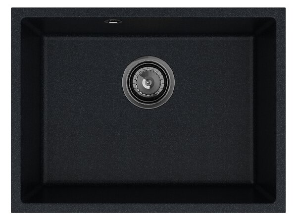 Sink Quality Crypton 60, kuchyňský granitový dřez 535x400x205 mm + černý sifon, černá skvrnitá, SKQ-CRY.B.1KBO.60.XB