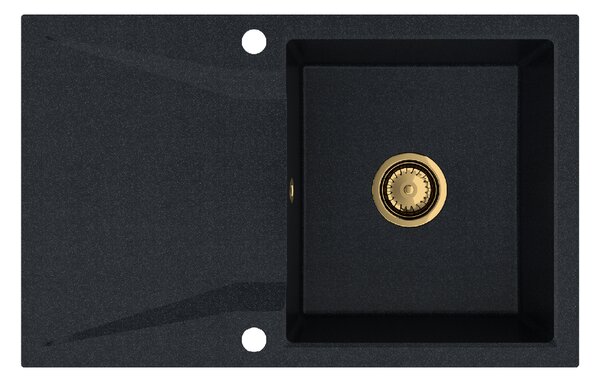 Sink Quality Obsidian, kuchyňský granitový dřez 790x500x210 mm + zlatý sifon, černá skvrnitá-Brocade, SKQ-OBS.B.1KDO.XG