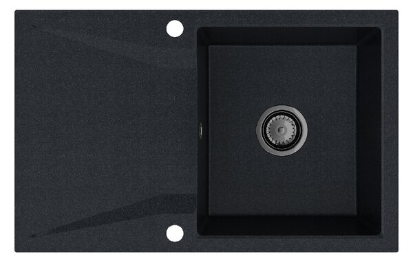 Sink Quality Obsidian, kuchyňský granitový dřez 790x500x210 mm + černý sifon, černá skvrnitá-Brocade, SKQ-OBS.B.1KDO.XB