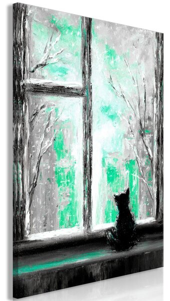 Obraz - Toužící kočička - zelená 40x60