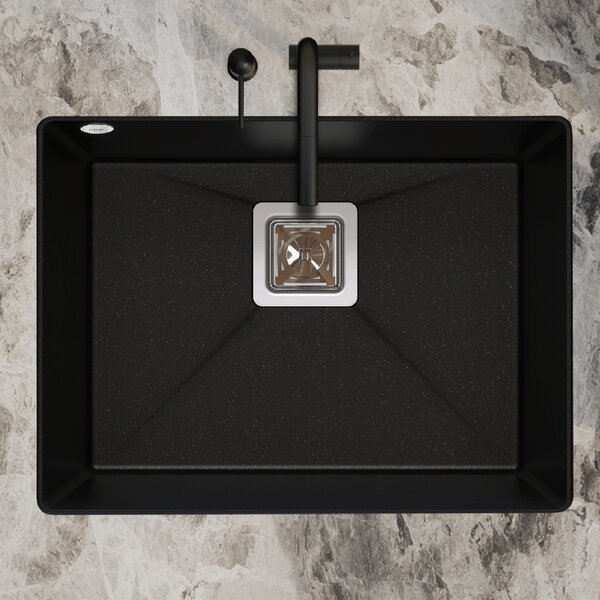 Sink Quality Argon 60, kuchyňský granitový dřez 550x420x225 mm + chromový sifon, černá, SKQ-ARG.C.1KBO.60.X