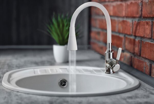 Invena Hula, vysoká dřezová baterie 2-funkční, bílá-chromová, INV-BZ-85-L02-L