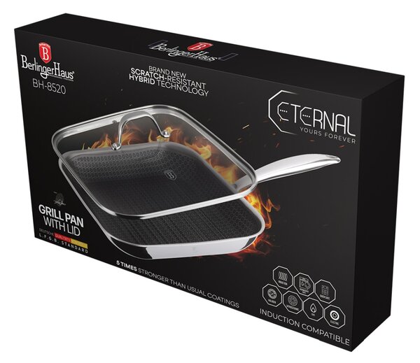 Pánev grilovací nerezová s nepřilnavým povrchem a víkem 28 cm Eternal Collection