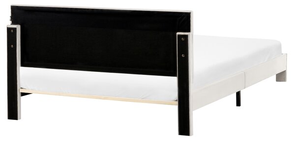 Postel s úložnými zásuvkami Umělý samet LONZAC 160 x 200 cm Krémově bílá