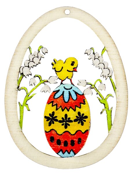AMADEA Dřevěná dekorace vajíčko kuře, velikost 6 cm, český výrobek