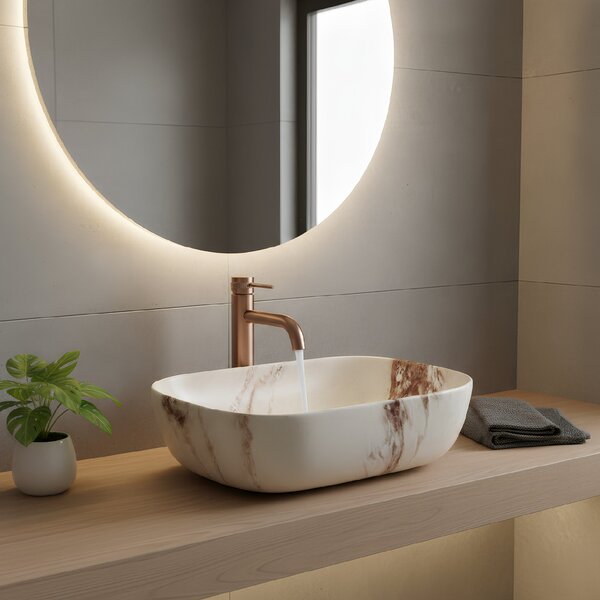 Rea Belinda, umyvadlo na desku 465x330x135 mm, imitace kamene-Marrone Matt, REA-U3600
