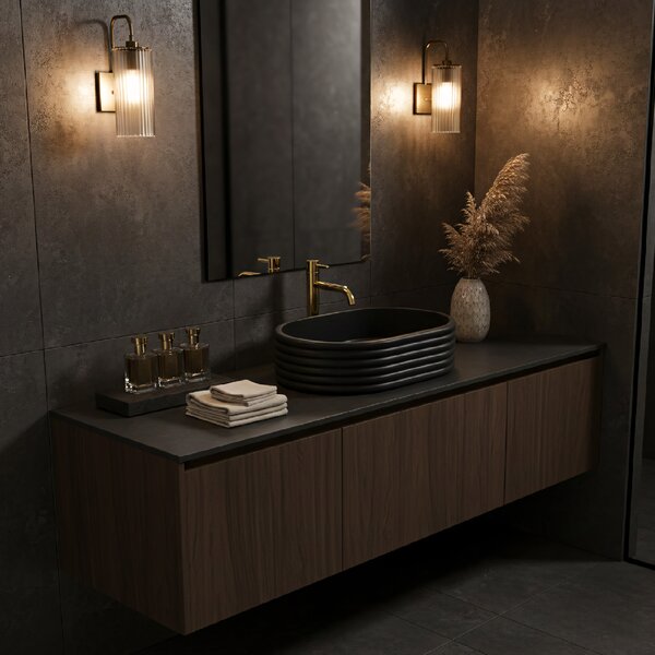 Rea Nicoletta, umyvadlo na desku 500x360x140 mm, imitace kamene-černá, REA-U7345