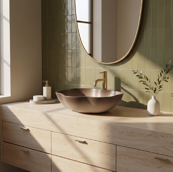 Rea Pearl, umyvadlo na desku 505x380x135 mm, béžová-hnědá-Ombre, REA-U0629
