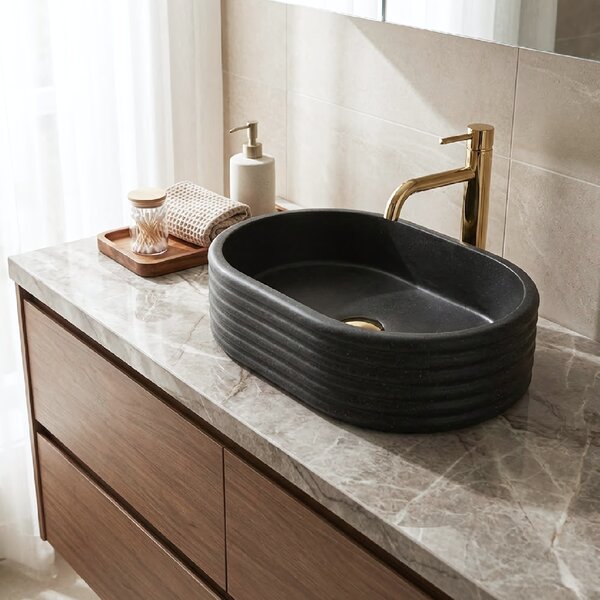 Rea Nicoletta, umyvadlo na desku 500x360x140 mm, imitace kamene-černá, REA-U7345