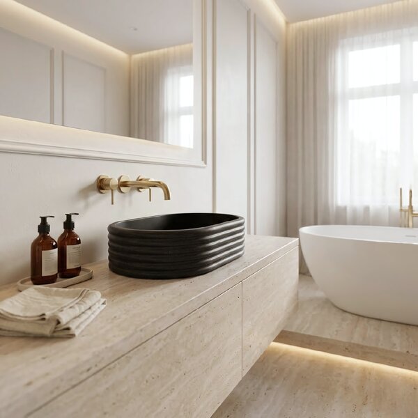 Rea Nicoletta, umyvadlo na desku 500x360x140 mm, imitace kamene-černá, REA-U7345