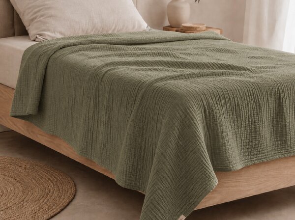 Mušelínová přikrývka 150 x 210 cm khaki