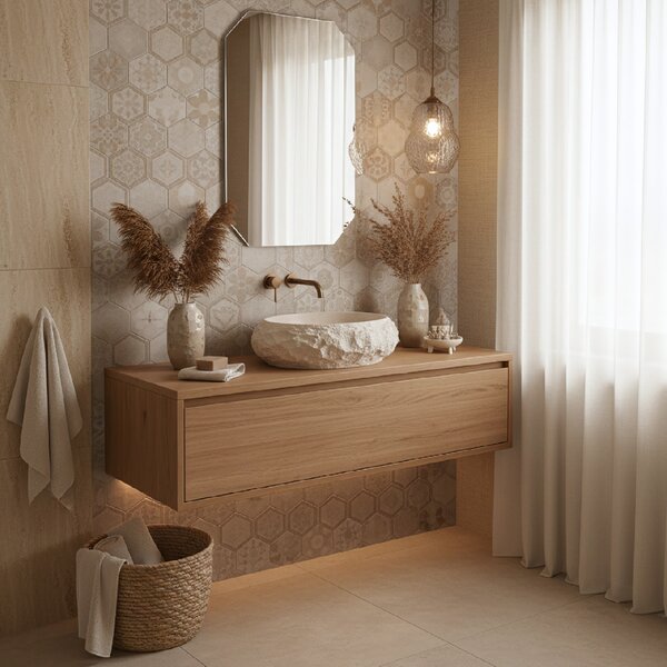 Rea Mika Warm, umyvadlo na desku 500x380x150 mm, béžová-imitace kamene, REA-U7347