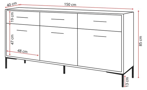 Komoda na nožičkách 3S3D - bílá