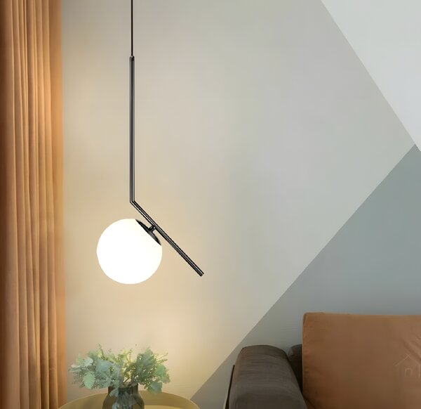 Toolight Rea, Stropní lampa visící skleněná koule z bílého zlata G107-1W BLACK WHITE, OSW-09732