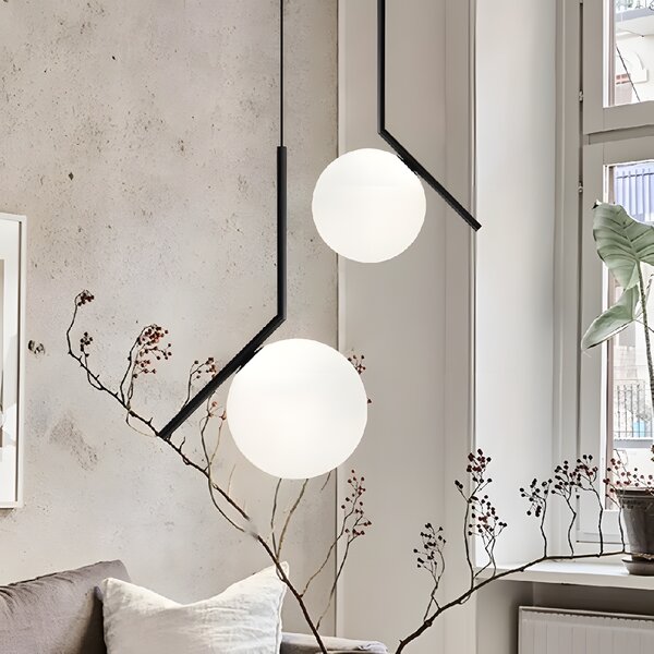 Toolight Rea, Stropní lampa visící skleněná koule z bílého zlata G107-1W BLACK WHITE, OSW-09732