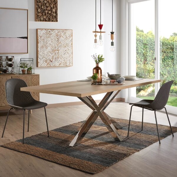 Dubový jídelní stůl Kave Home Argo 200 x 100 cm s nerezovou podnoží