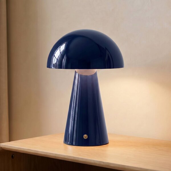 Lindby LED dobíjecí stolní lampa Nevijo, modrá, Ø20cm, USB, stmívač, stmívatelný, Modrá, Obývací pokoj / jídelna, kov, Moderní