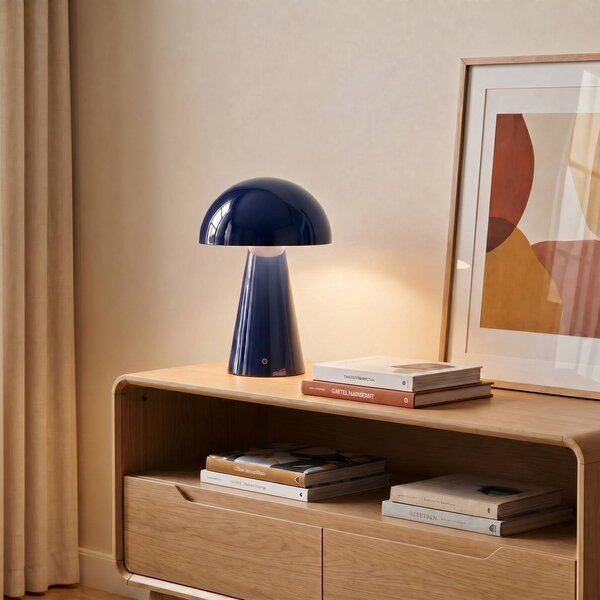 Lindby LED dobíjecí stolní lampa Nevijo, modrá, Ø20cm, USB, stmívač, stmívatelný, Modrá, Obývací pokoj / jídelna, kov, Moderní