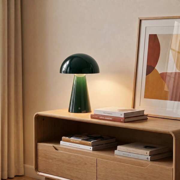 Lindby LED dobíjecí stolní lampa Nevijo, zelená, Ø20 cm, USB, stmívač, stmívatelný, Zelená, Obývací pokoj / jídelna, kov, Moderní