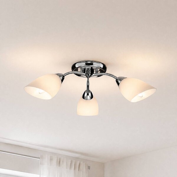 Milagro Lighting Stropní světlo Portos, 3 žárovky, bílá/chrom, kov, Ø 54 cm, stmívatelný, Chrom / stříbro, Obývací pokoj / jídelna, kov