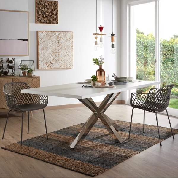 Bílý jídelní stůl Kave Home Argo 200 x 100 cm s nerezovou podnoží