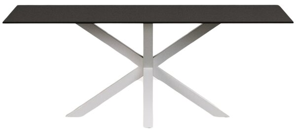 Matně černý skleněný jídelní stůl Kave Home Argo 180 x 100 cm s bílou kovovou podnoží