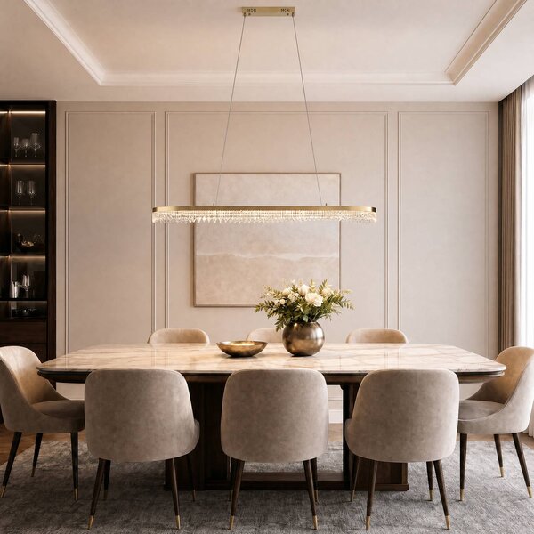 Milagro Lighting Závěsné světlo Preciosa, zlaté, kovové, délka 120 cm, Mosaz / zlato, Obývací pokoj / jídelna, kov, Moderní