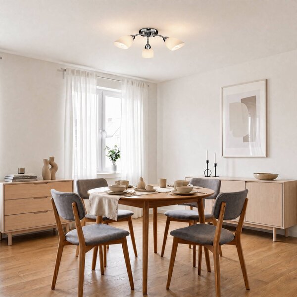 Milagro Lighting Stropní světlo Portos, 3 žárovky, bílá/chrom, kov, Ø 54 cm, stmívatelný, Chrom / stříbro, Obývací pokoj / jídelna, kov
